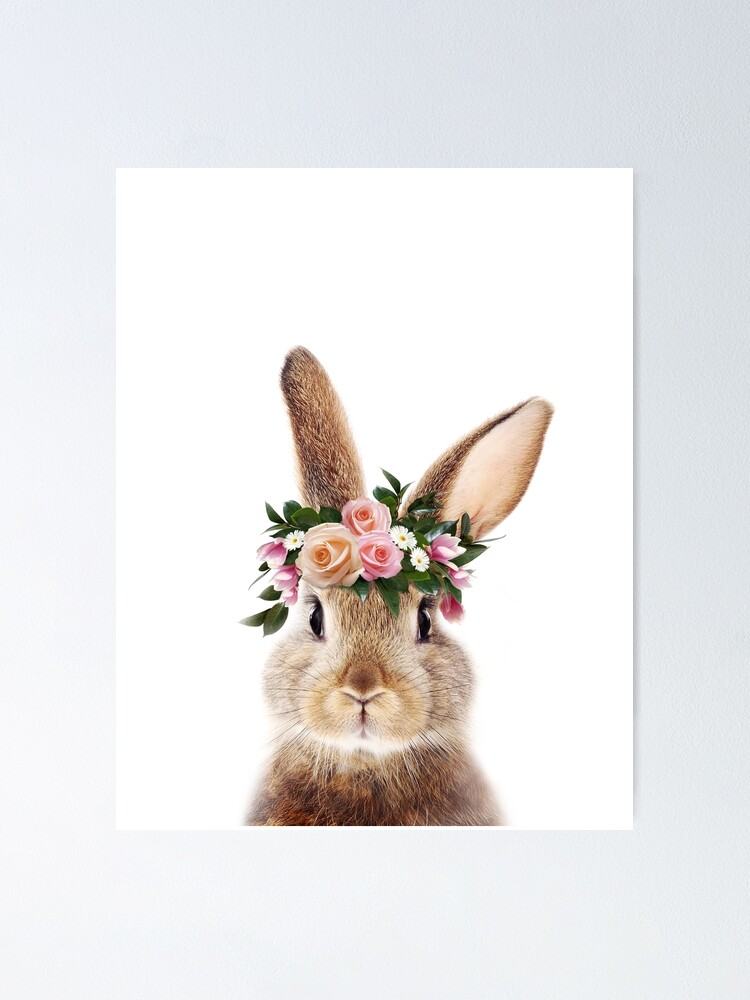 Poster Bebe Lapin Avec Couronne De Fleurs Impression D Art Bebe Animaux Par Synplus Par Synplus Redbubble