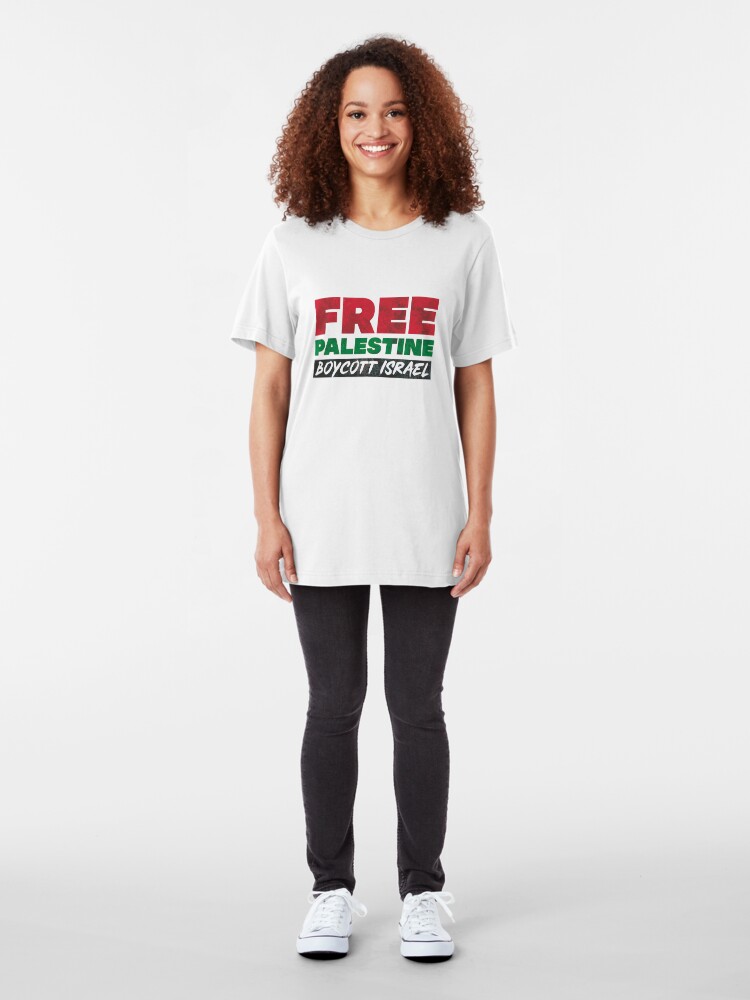 Alternate view of Free Palestine, Boycott Israel Slim Fit T-Shirt