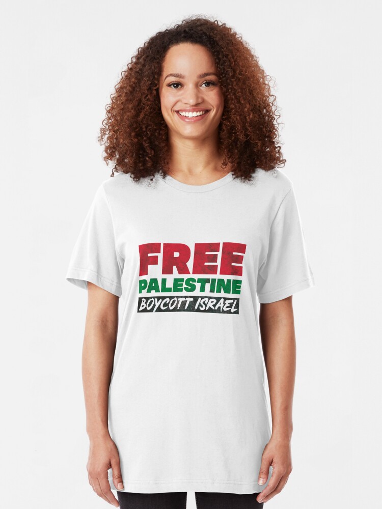 Alternate view of Free Palestine, Boycott Israel Slim Fit T-Shirt