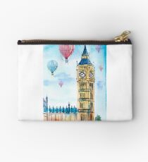 London architecture Big Ben and balloons watercolor. Studio Pouch