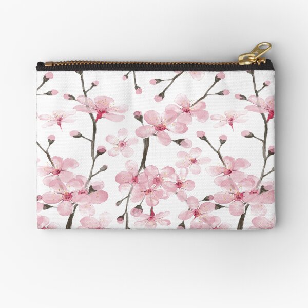 pink cherry blossom watercolor Zipper Pouch