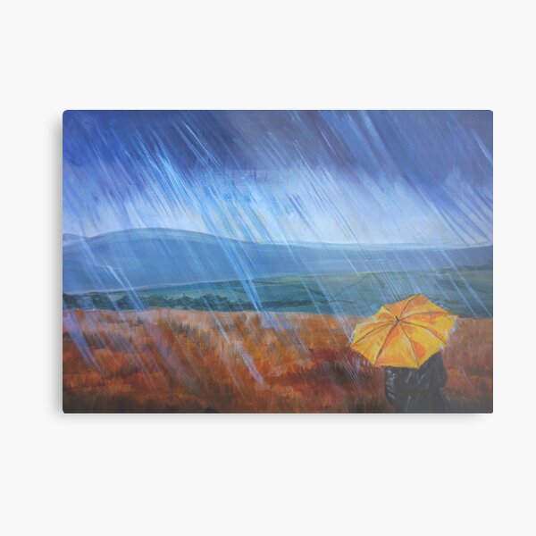 Umbrella in the rain Metal Print