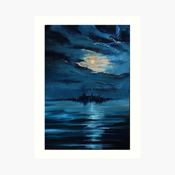 Dragon over Laketown Art Print
