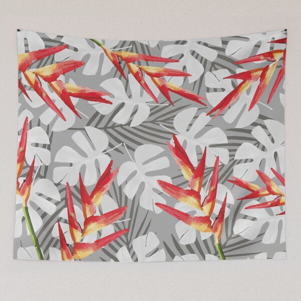Item preview, Kopie von Heliconia Flowers with Palm Tree Leaf Monstera black designed and sold by Move-Art.