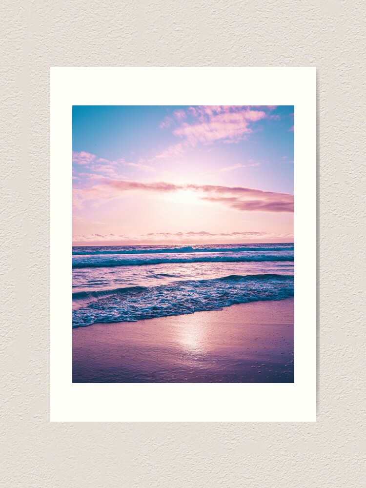 Beautiful Pink Beach Sunset  Art Print for Sale by newburyboutique