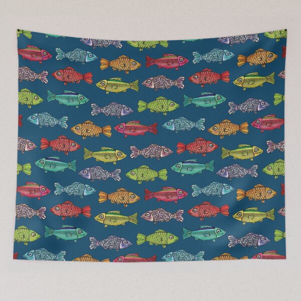 Item preview, Rainbow Fish on Navy Blue designed and sold by ArtfulFreddy.