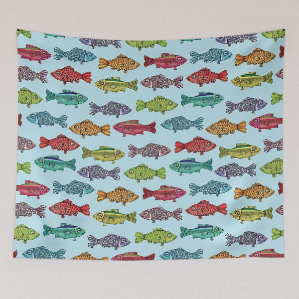 Item preview, Rainbow Fish on Light Blue designed and sold by ArtfulFreddy.