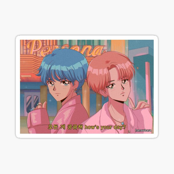 BTS V & JIMIN - Niño con anime luv 90's Pegatina