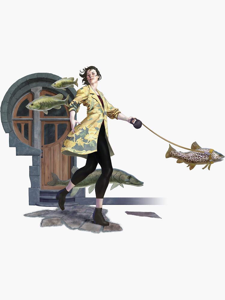 Thumbnail 3 of 3, Sticker, Walking Your Fish Through Town designed and sold by jasoncmeyer.