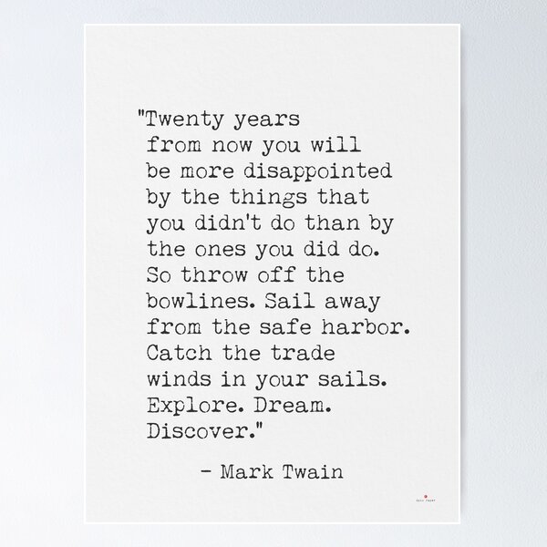 Item preview, Mark Twain inspirational travel quote designed and sold by epicpaper quotes.