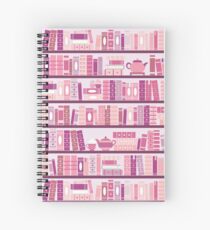 Cuaderno de espiral Estantería rosa patrón romance libros de té
