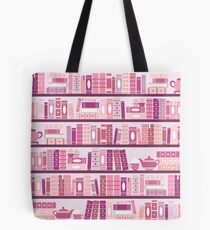 Pink Bookcase Pattern Romance Tea Books Tote Bag