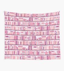 Pink Bookcase Pattern Romance Tea Books Wall Tapestry