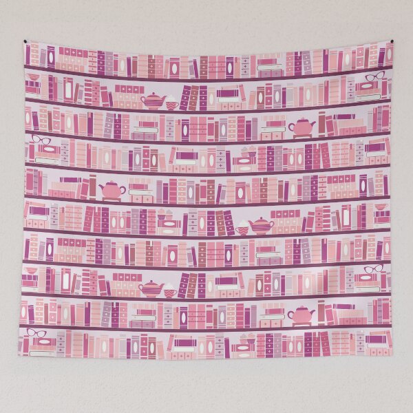 Item preview, Pink Bookcase Pattern Romance Tea Books designed and sold by Kit Cronk.