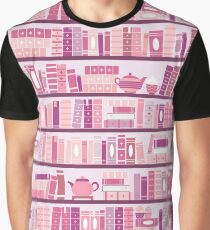 Rosa Bücherregal-Muster-Romance-Tee-Bücher Grafik T-Shirt