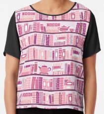 Rosa Bücherregal-Muster-Romance-Tee-Bücher Chiffontop