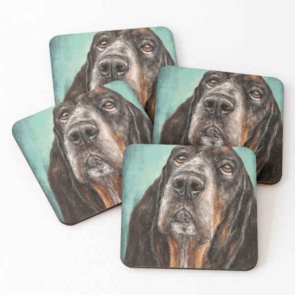Item preview, Painting of a Basset Hound Dog Looking Up Turquoise Background  designed and sold by ibadishi.