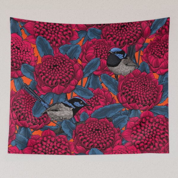 Item preview, Red waratah and fairy wrens designed and sold by Katerina Mitkova Kirilova.