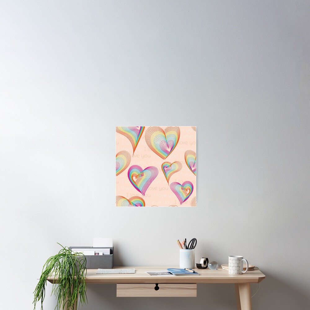 Rainbow hearts pattern Poster
