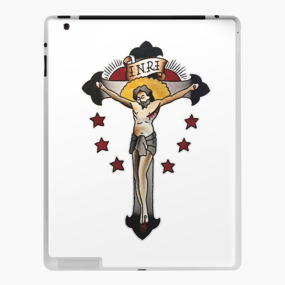 Funda y vinilo para iPad for Sale con la obra «Crucifixión tradicional del diseño del tatuaje de Cristo» de FOREVER TRUE TATTOO