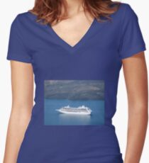TOURIST LINER VISITS MYKONOS Women's Fitted V-Neck T-Shirt