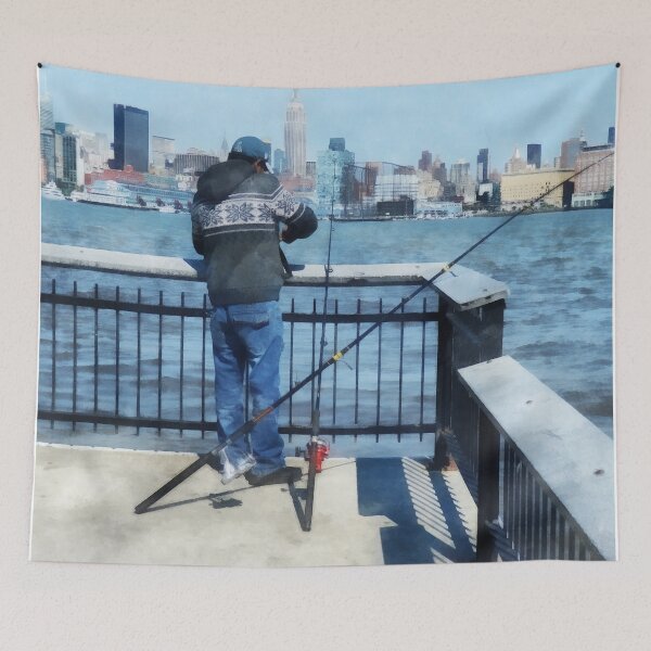 Item preview, Hoboken NJ - Man Fishing Off Hoboken Pier designed and sold by Susan Savad.