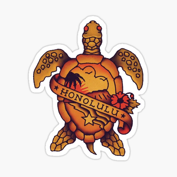 Vista previa del artículo con la obra «Tortuga de Honolulu - Tatuaje de estilo americano de la vieja escuela», diseñado y vendido por JamesShannon.