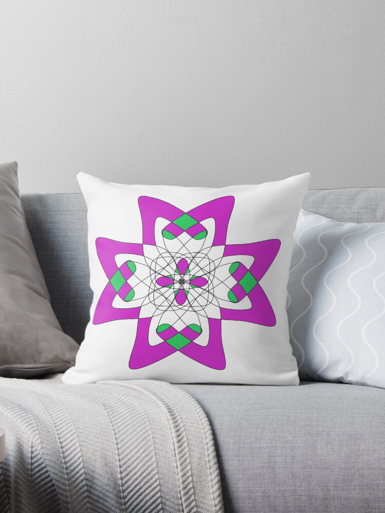 Thumbnail 1 of 3, Throw Pillow, Geometric Designs: Purple and Green Funky Artwork Pattern designed and sold by BDMcT.