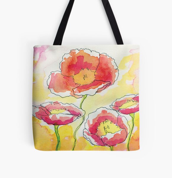 poppies - ink drawing All Over Print Tote Bag