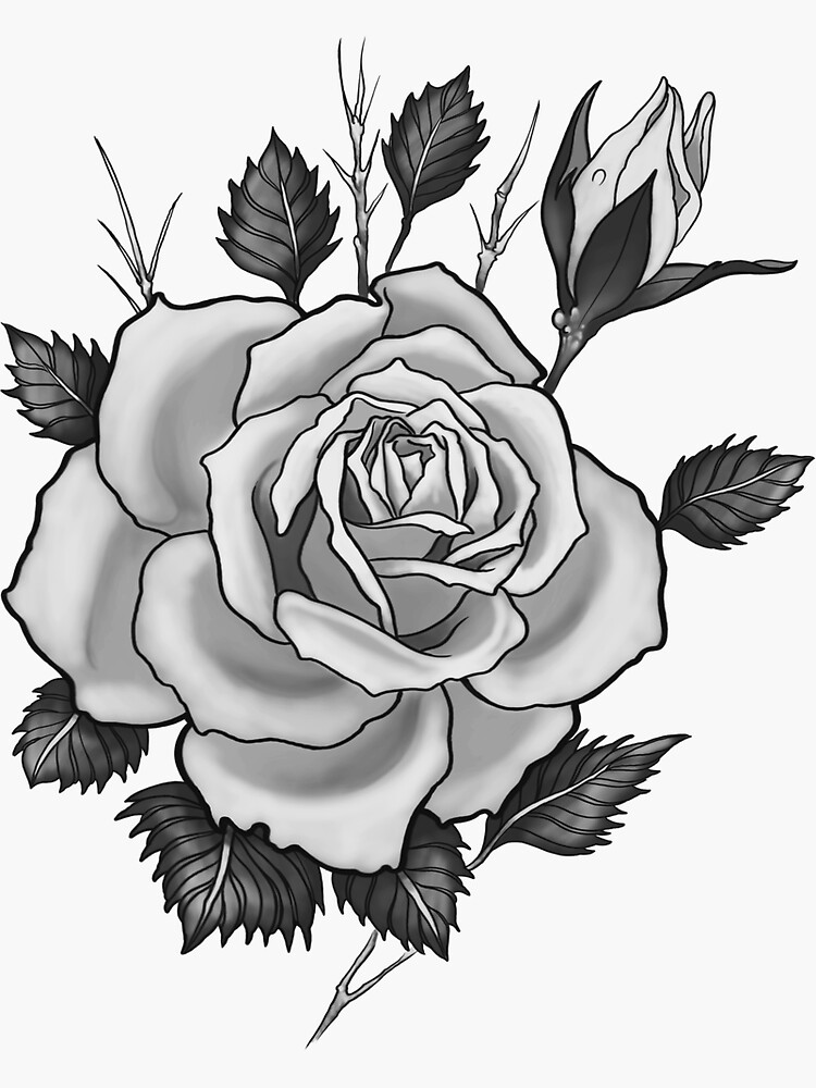 Rose noire et grise dessin style tatouage. Sticker