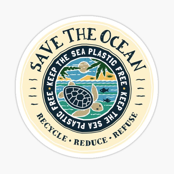 Save The Ocean Keep the Sea Plastic Free Turtle Scene Sticker