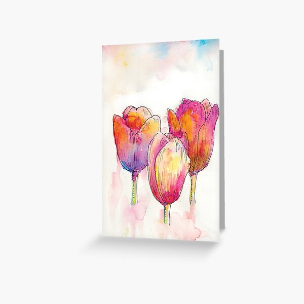 tulips - ink drawing Greeting Card