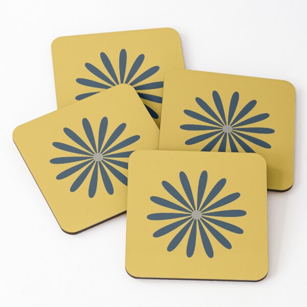 Item preview, Big Daisy in Navy Blue and Grey on Light Mustard Yellow. Minimalist Mid Century Modern Geometric Retro Floral  designed and sold by kierkegaard.