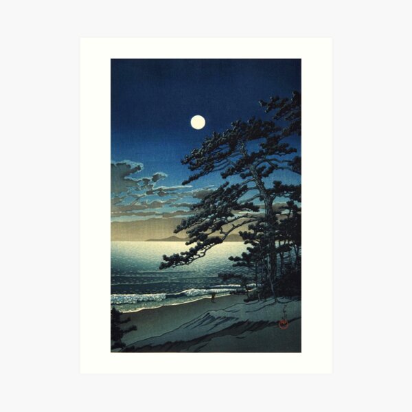 Moon over Ninomiya Beach by Kawase Hasui Kunstdruck