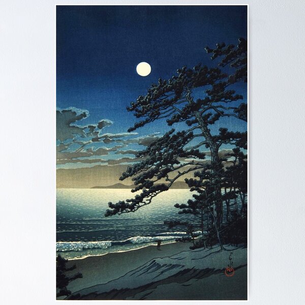 Item preview, Moon over Ninomiya Beach by Kawase Hasui designed and sold by ArtExpression.