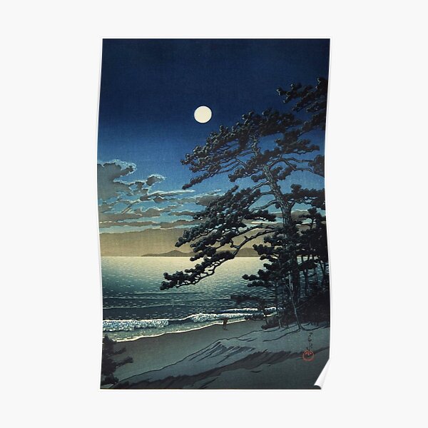 Moon over Ninomiya Beach by Kawase Hasui Poster