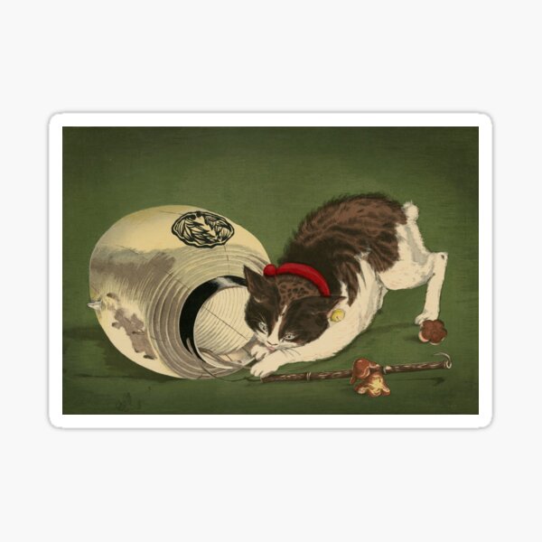 Item preview, Cat and Lantern by Kobayashi Kiyochika designed and sold by ArtExpression.