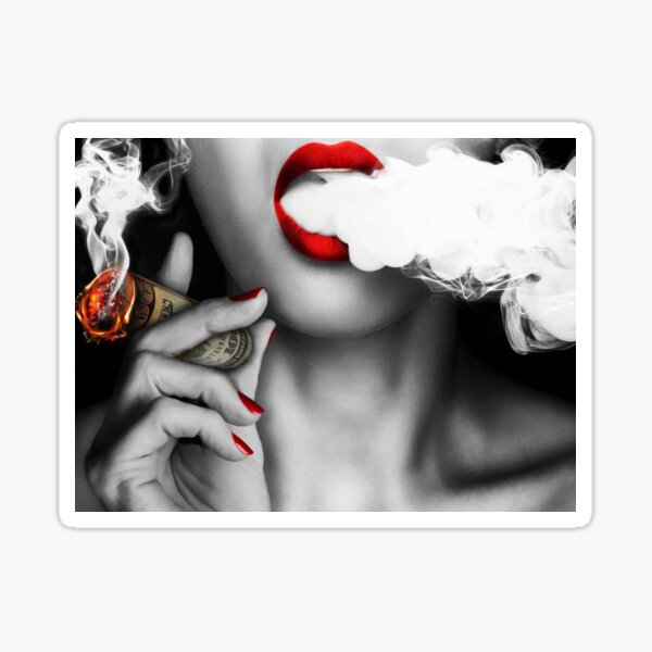 Lips Smoke Cash Woman Evil Smoking Burning Pop Art & Merch Sticker