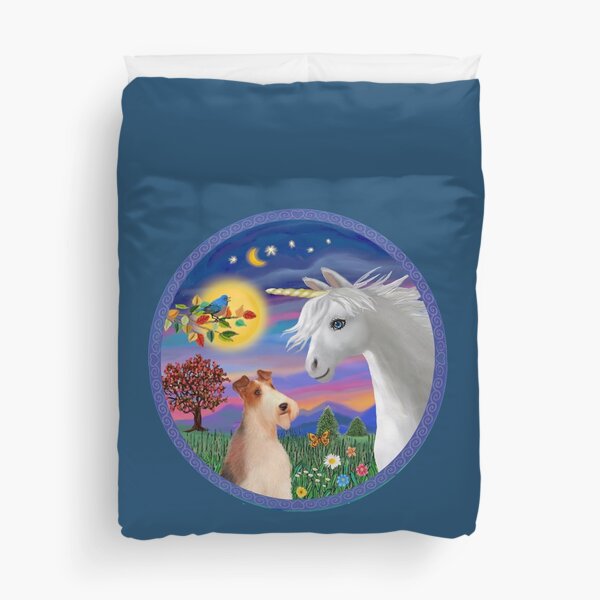 Unicorn and Wire Fox Terrier (#4) Duvet Cover