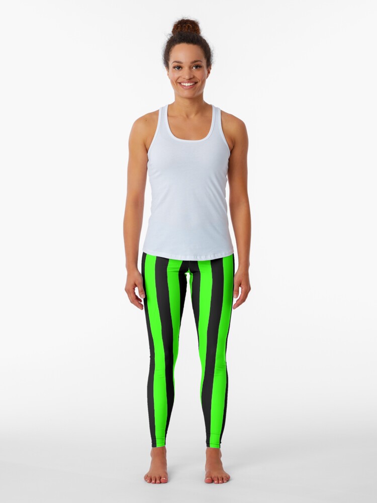 Neon Green and Black Vertical Stripes Leggings for Sale by CraftyCatz