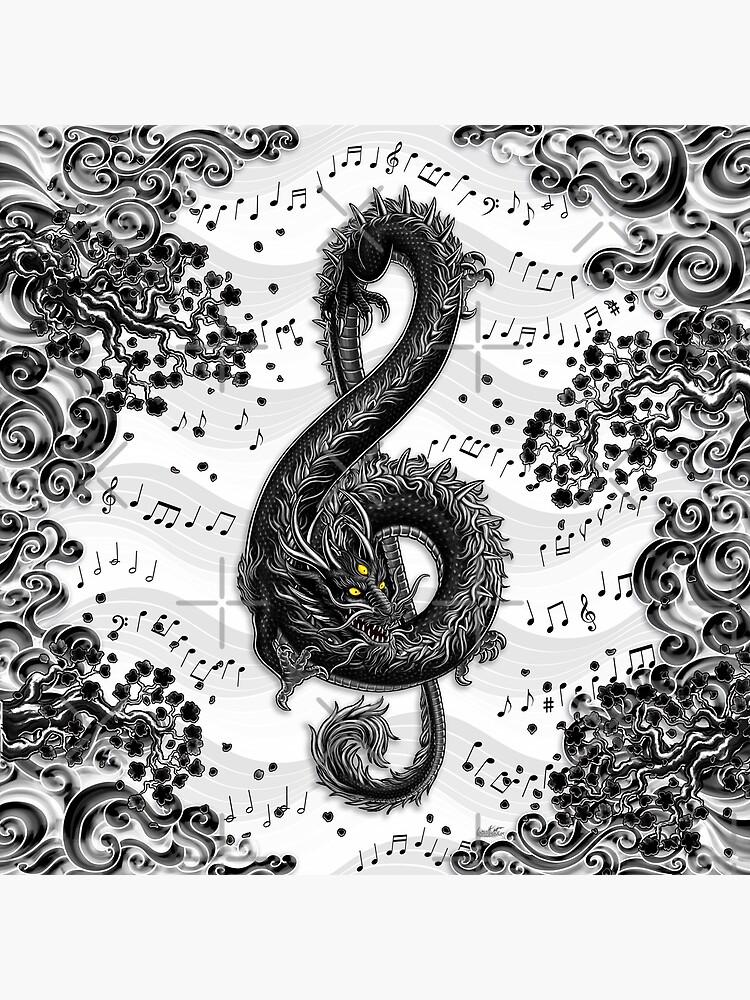 Treble Clef - Music Dragon - White and Black | Poster