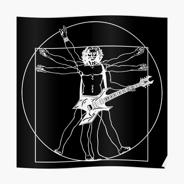 Vitruvian guitar player, Heavy Metal guitar B.C. Rich Warlock (black version available,too) Poster
