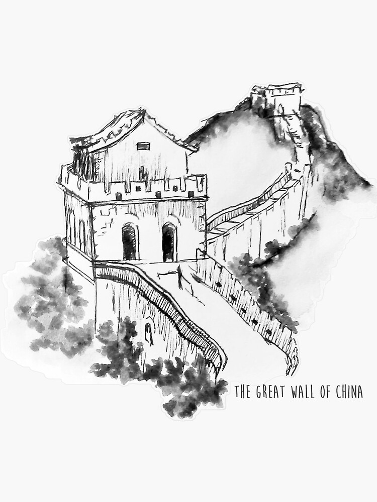 Premium Vector | The great wall of china black and white illustration of great  wall of china