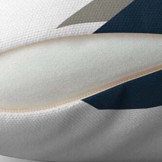 Alternate view of Triangle Trio. Minimalist Geometric in Light Mustard Yellow, White, Grey, and Navy Blue Throw Pillow