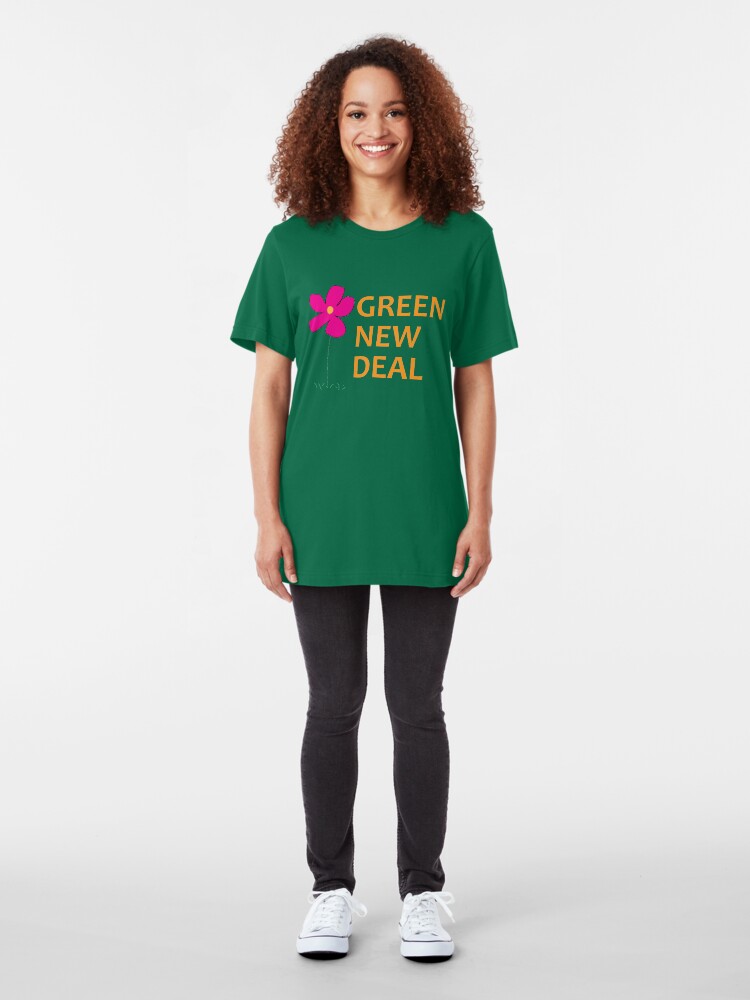 Alternate view of Green New Deal with Flower Slim Fit T-Shirt