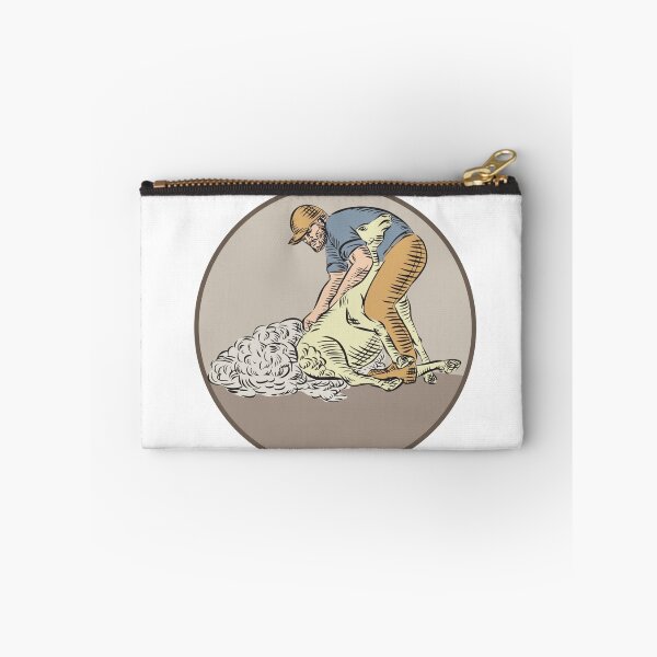 Item preview, Farmworker Shearing Sheep Circle Etching designed and sold by patrimonio.