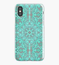 Mint Green & Grey Folk Art Pattern iPhone Case/Skin