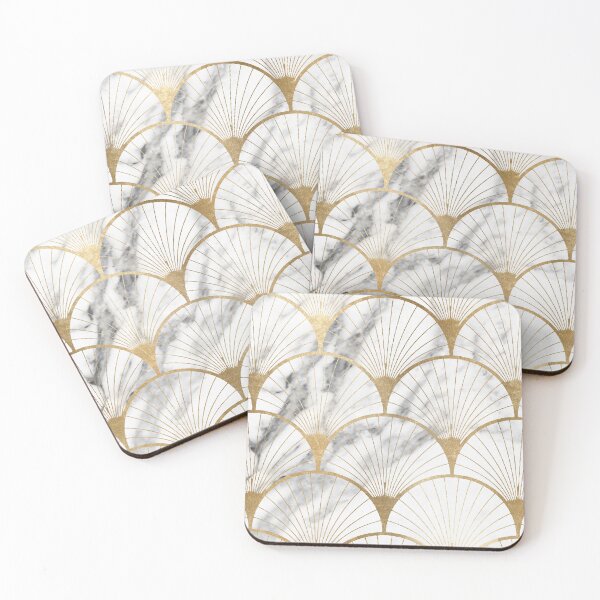 Item preview, Art Deco pattern - golden marble fans designed and sold by RoseAesthetic.