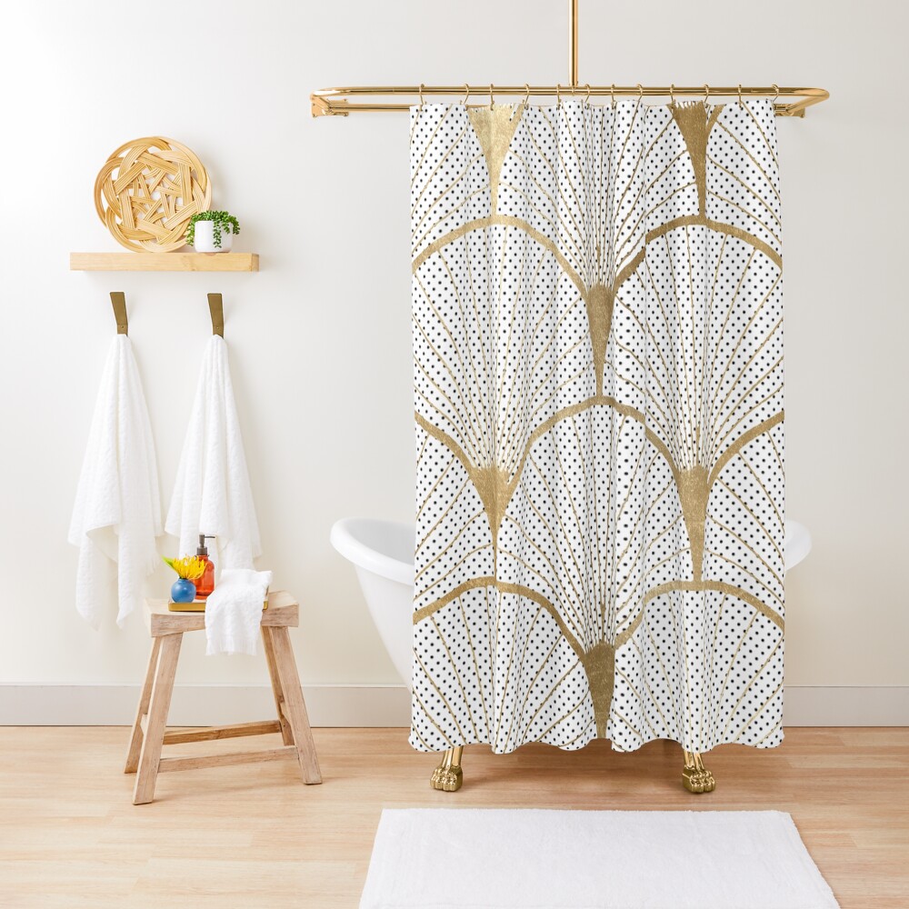 Art Deco pattern - golden polkadot fans Shower Curtain