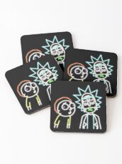 Neon Rick and Morty (Black) Coasters